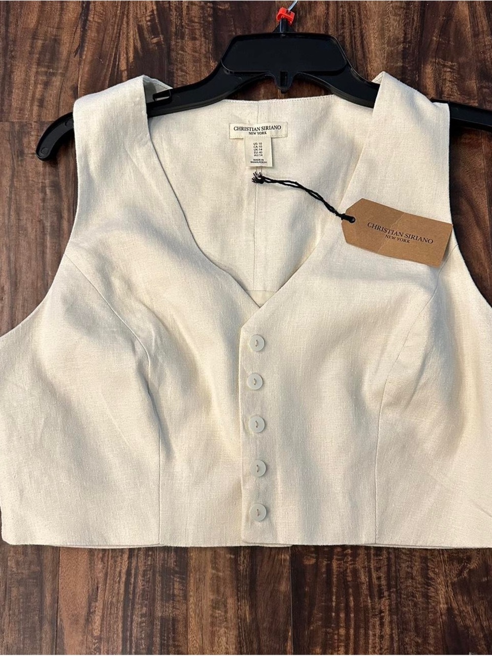 Christian Siriano Cream V-Neck Button Crop Top
